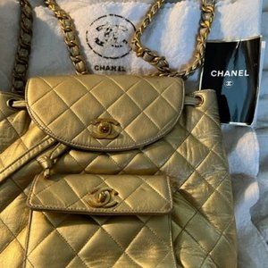 Vintage Chanel Bright Gold soft lambskin mini backpack
